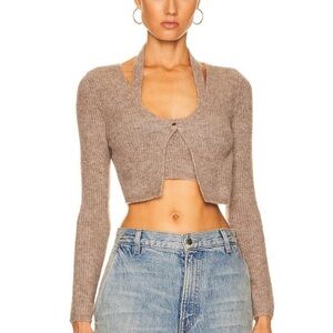 Alexander Wang T Gray Alpaca Twinset Hybrid Halter Cardigan